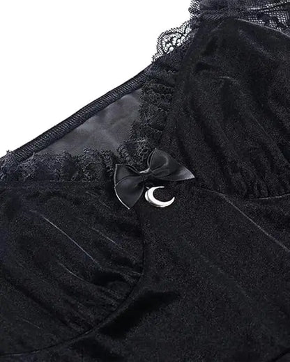 MEOWCOS Women Dark Retro Style Velvet Long Sleeves Dress Elegant Lace Dresses Cocktail Dress Party Evening Moon Pendant Dress