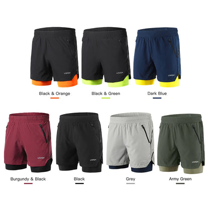 Lixada Men 2 in 1 Running Shorts Quick Drying Breathable Active Training Exercise Jogging Marathon Cycle Shorts
