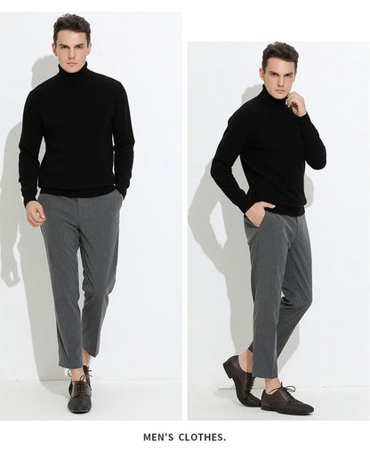 100% Cashmere Wool Men's Turtleneck Knit Sweater 2024 Autumn Winter High Collar Warm Jumper Men Turtle Neck Knitted Pullover