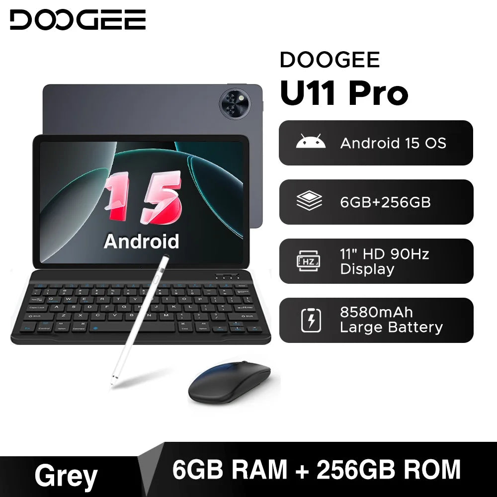 DOOGEE U11 Pro 2in1 PC Tablet Android 15 30GB(6+24) 256GB 11" 8580mAh Battery Dual Speakers Unisoc T7200 Widevine L1 Tablet