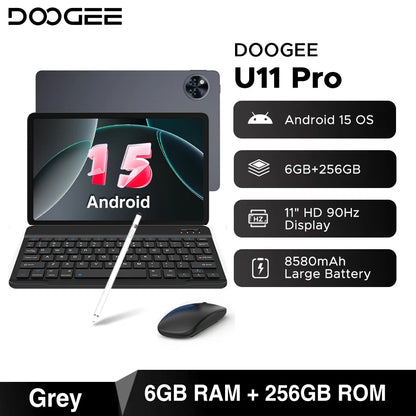 DOOGEE U11 Pro 2in1 PC Tablet Android 15 30GB(6+24) 256GB 11" 8580mAh Battery Dual Speakers Unisoc T7200 Widevine L1 Tablet
