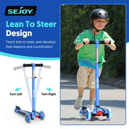 SEJOY Foldable Children Scooter Adjustable Height Kick  3 Wheel Scooter with Flash Wheels  Scooter for 3-12 Year Kids Gift
