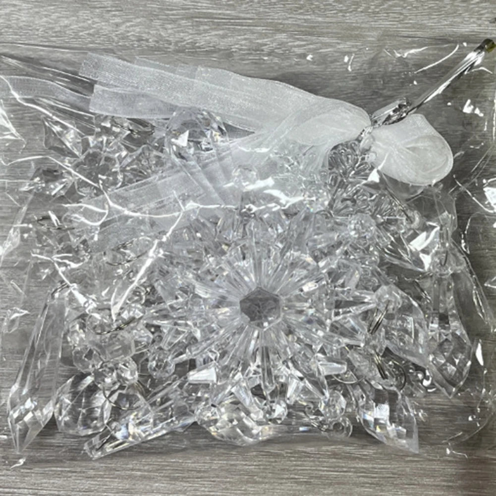 10Pcs Crystal Christmas Tree Ornaments Acrylic Snowflake Icicle Drop Crystal Hangings Decorative for Xmas Tree
