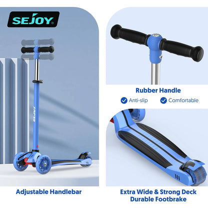 SEJOY Foldable Children Scooter Adjustable Height Kick  3 Wheel Scooter with Flash Wheels  Scooter for 3-12 Year Kids Gift