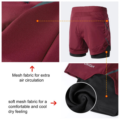 Lixada Men 2 in 1 Running Shorts Quick Drying Breathable Active Training Exercise Jogging Marathon Cycle Shorts