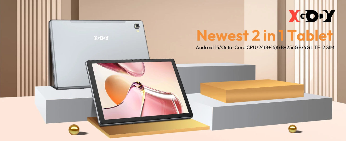 XGODY Android 15 Tablet P60Pro 10.1 inch Screen Unisoc T606-AI Octa-Core (8GB + 16GB )Max.24GBGB RAM 256GB 8000mah 5G Wifi-6