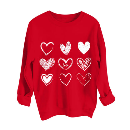 Women's Autumn And Winter Loose Heart Printed Hooded Sweatshirt Casual Fashion Sports Sweatshirt