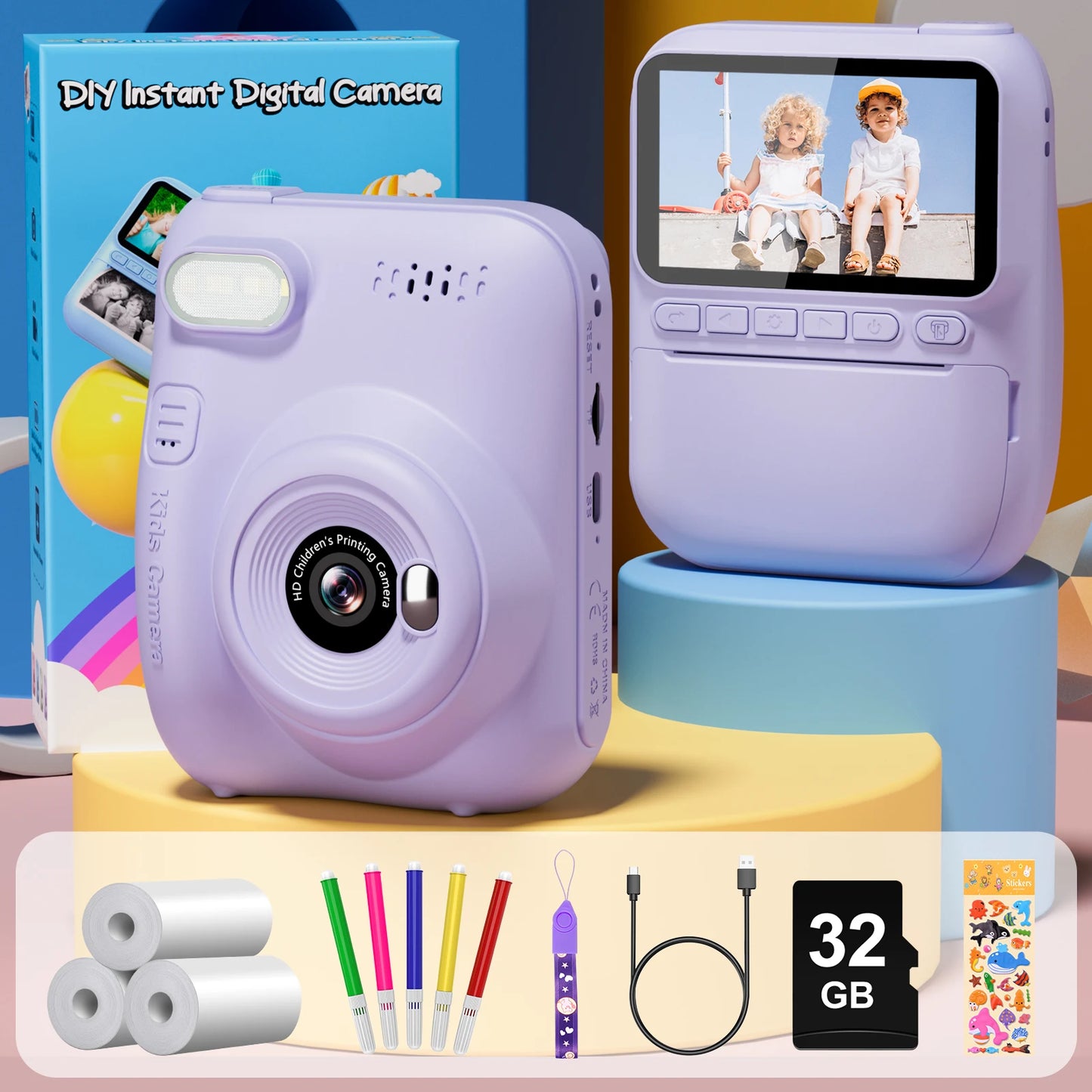 Gofunly Kids Instant Print Camera 3.0" Mini Digital Camera 1080P Portable Video Recorder Gift For 6-12 Years Children