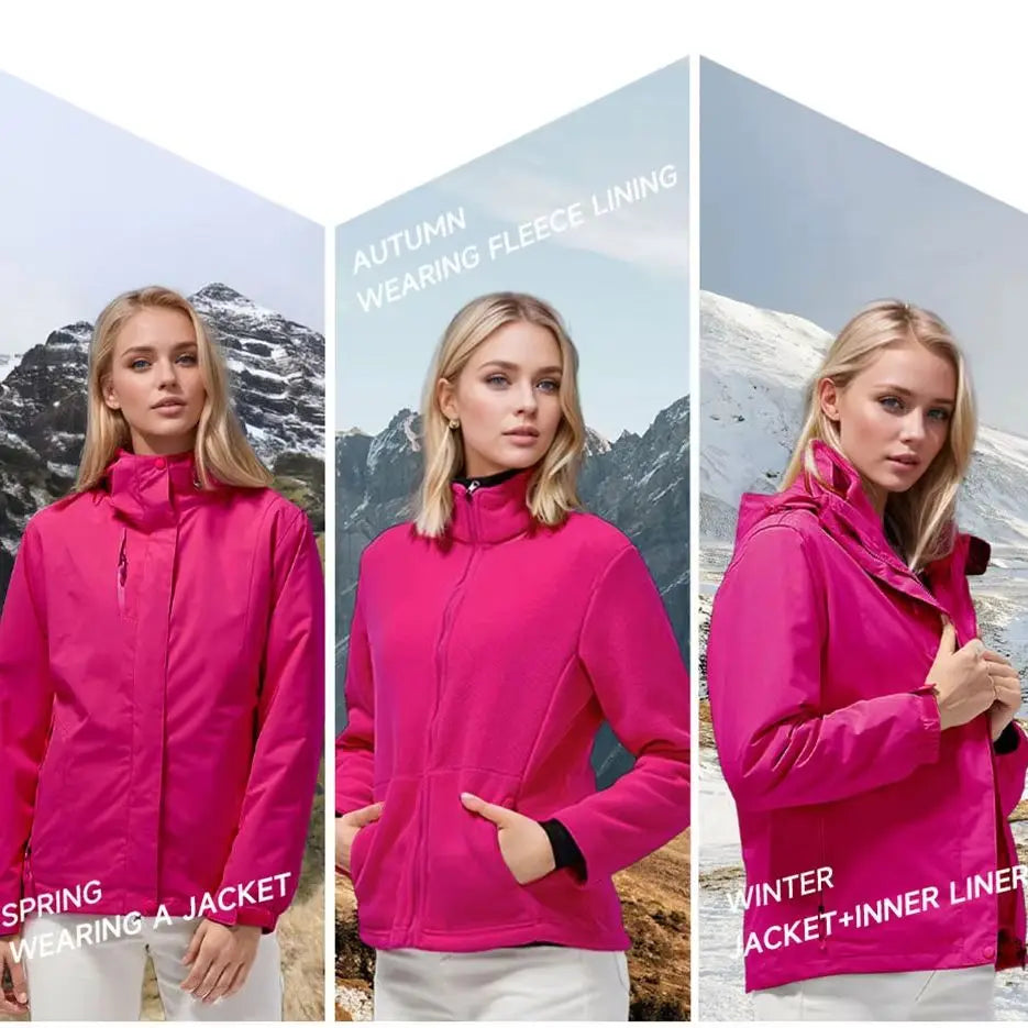 Modishion 3 in 1 thickened windproof waterproof lightweight hard shell jacket with fleece lining winter warm windbreaker