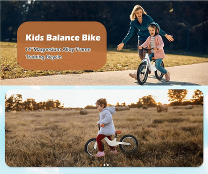 14" Kids Balance Bike for 3,4,5,6 Year Old Boys and Girls, Air Tires with Magnesium Alloy Frame, Lightweight No Pedal Toddler Tr