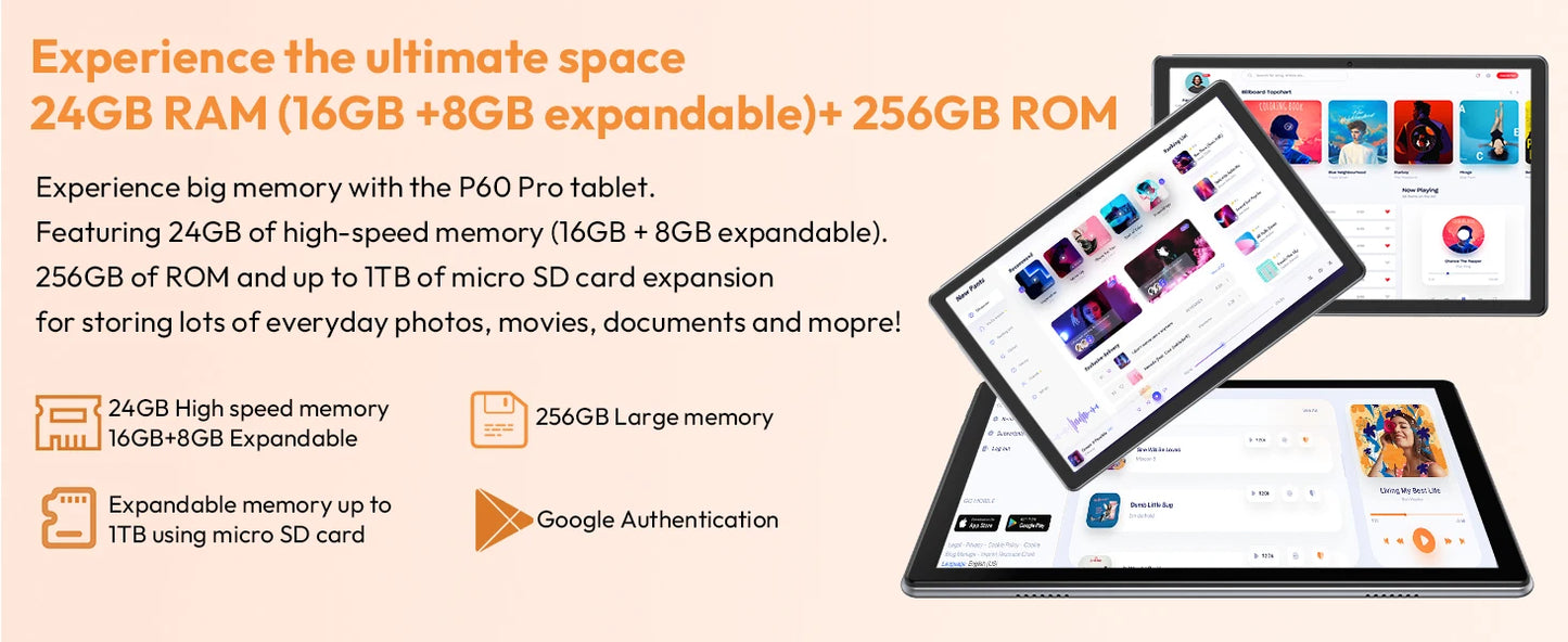 XGODY Android 15 Tablet P60Pro 10.1 inch Screen Unisoc T606-AI Octa-Core (8GB + 16GB )Max.24GBGB RAM 256GB 8000mah 5G Wifi-6