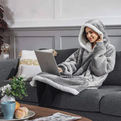 Modishion 2025 Extra Long Warm Wearable Blanket Hoodie Sofa Winter Plush Bathrobe Men's and Women's Sweater Home Clothes Pajamas