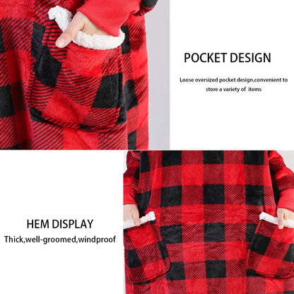 Modishion 2025 Extra Long Warm Wearable Blanket Hoodie Sofa Winter Plush Bathrobe Men's and Women's Sweater Home Clothes Pajamas