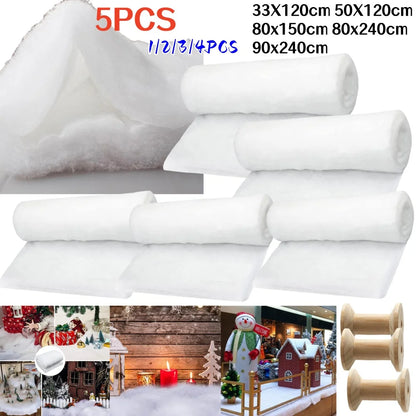 1-5PCS Artificial Christmas Snow Roll White Snow Mat Snow Blanket Soft Cotton Prop for Tree Xmas Village Backdrop Tree Decoratio
