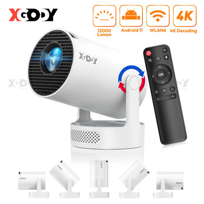 XGODY 4K HY300 Pro+ Projector Built-in 5W Speaker 1280*720P Android 11 12000 Lumens Wifi6 BT5.4 Portable Outdoor Projector