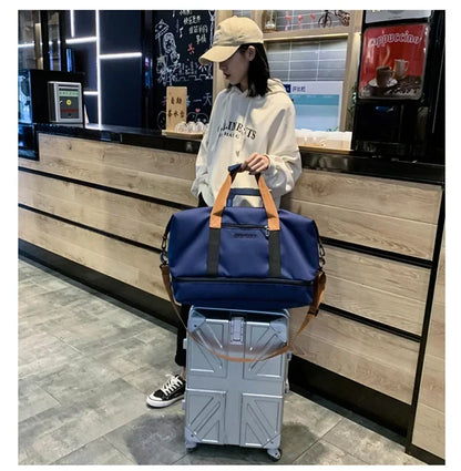 1 piece of 18.11 inch large capacity unisex men's and women's sports bag and travel bag, weekend sports travel bag with shoe com