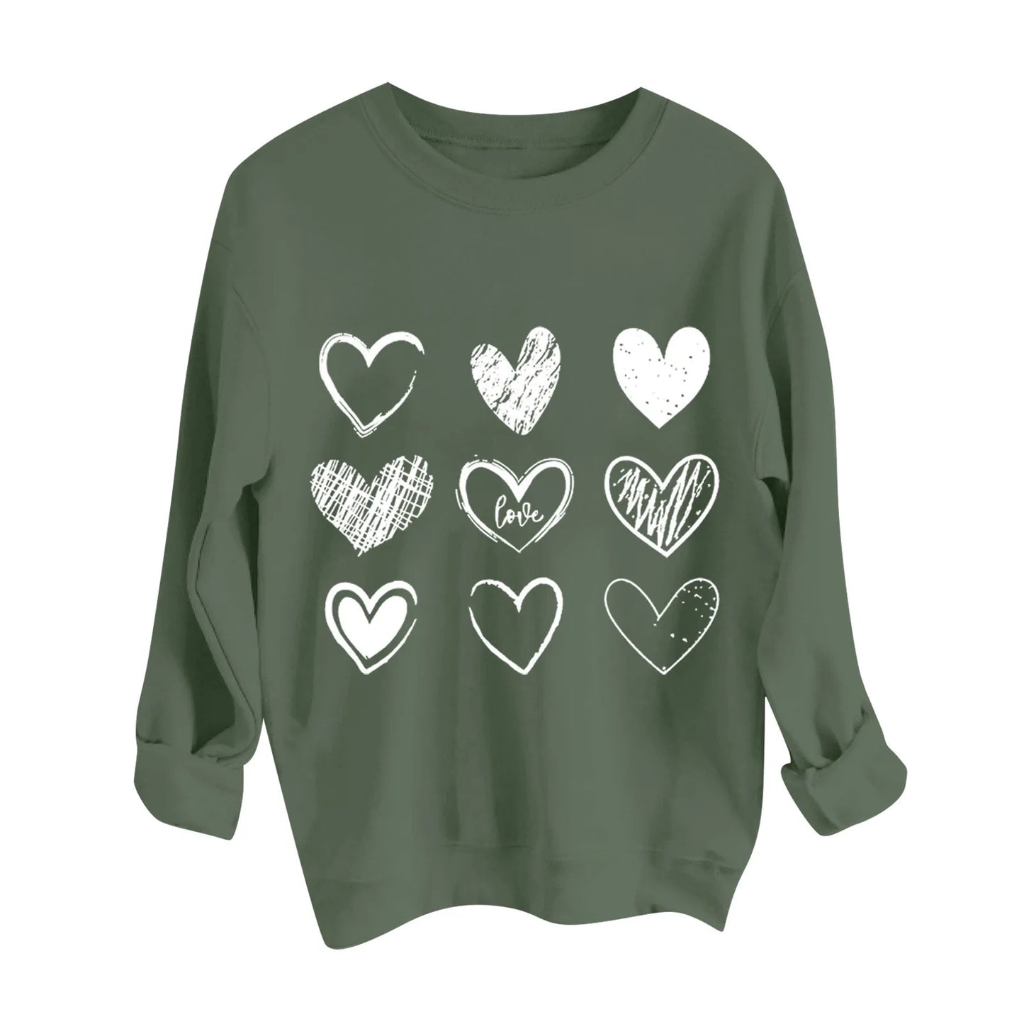 Women's Autumn And Winter Loose Heart Printed Hooded Sweatshirt Casual Fashion Sports Sweatshirt