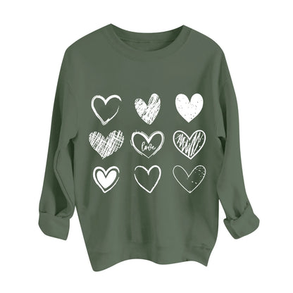 Women's Autumn And Winter Loose Heart Printed Hooded Sweatshirt Casual Fashion Sports Sweatshirt