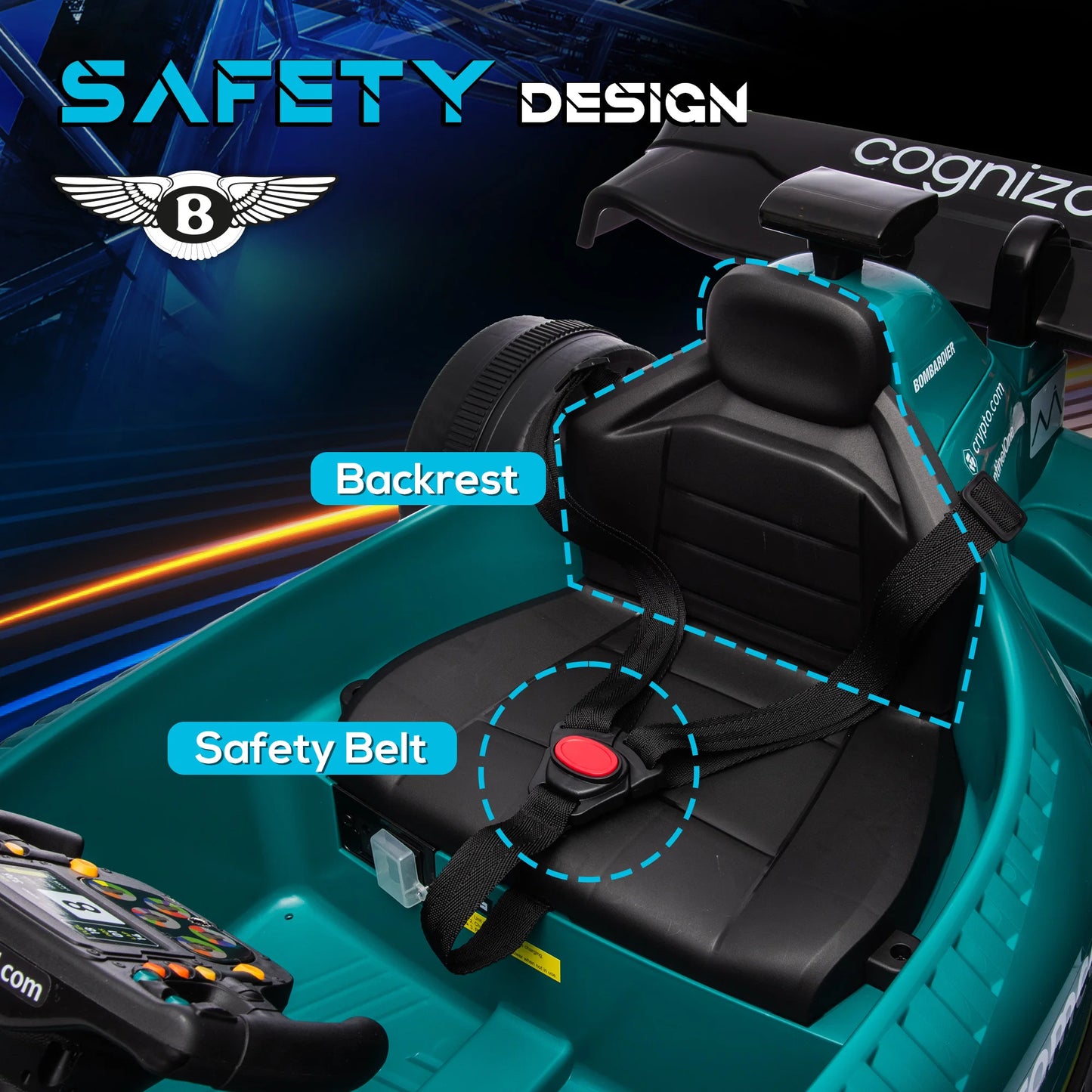 AIYAPLAY 12V Aston Martin Licensed Electric Go Kart w/ 4 Suspension Wheels