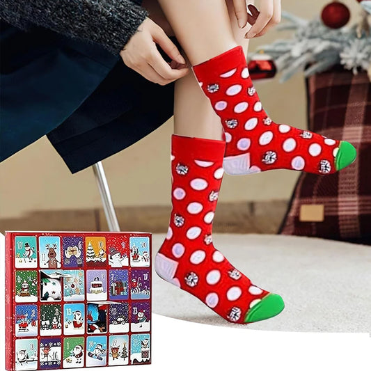 Christmas Sock Advent Calendar 2025 Christmas Advent Calendar 24 Pair of Christmas Crew Socks Xmas Countdown Calendar for Adults