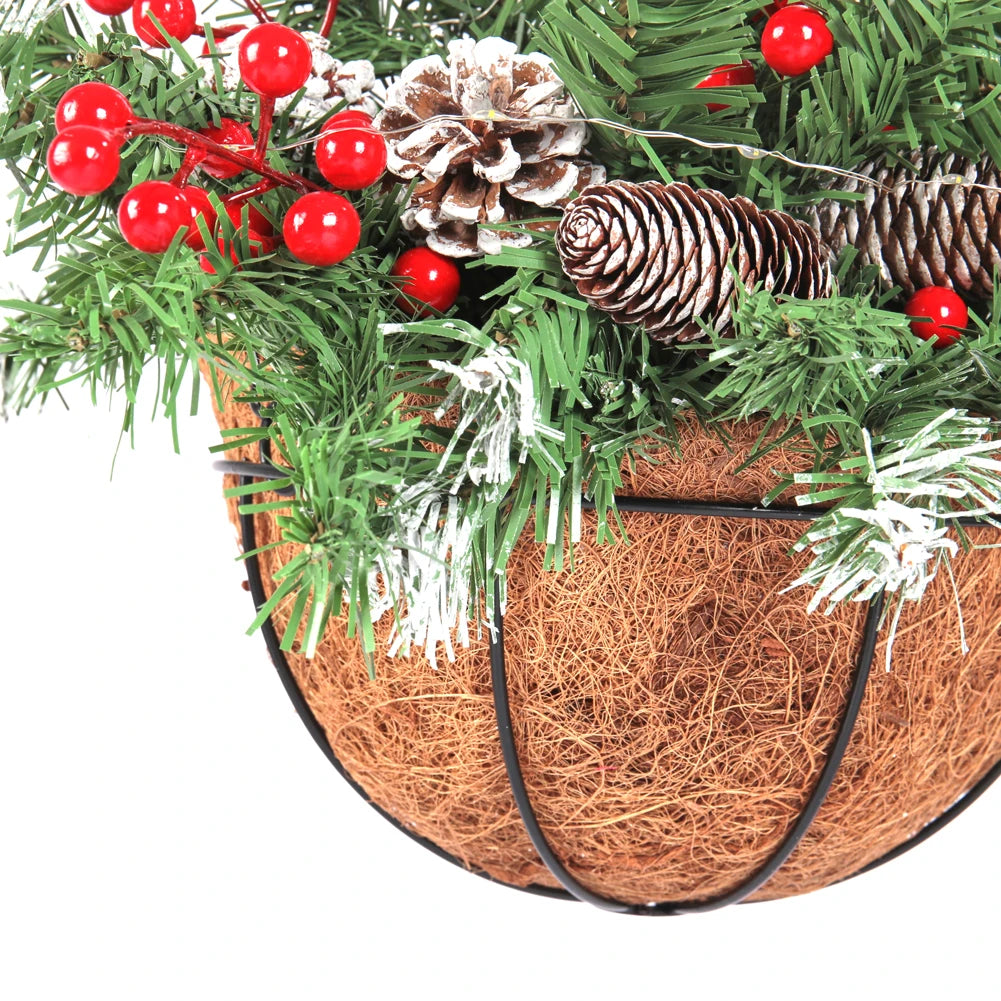 Christmas decorative artificial hanging basket with frosted pine cones and mixed plant ornaments Christmas hanging basket