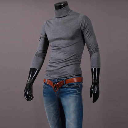 Men's Solid Color High Neck Long Sleeve Basic Top Turtleneck Slim Pullover Sweater Blouse Top