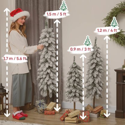 HOMCOM Set of 3 Flocked Christmas Tree, Pencil Downswept Xmas Tree