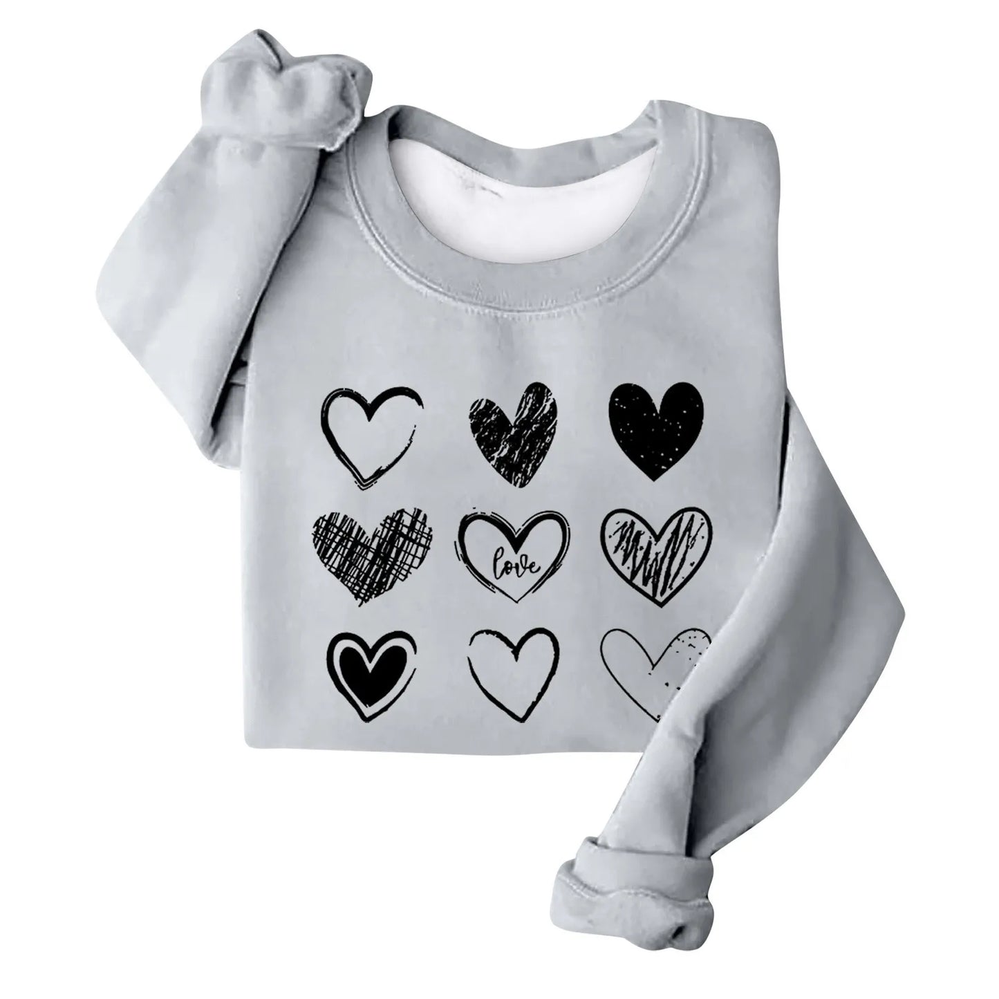 Women's Autumn And Winter Loose Heart Printed Hooded Sweatshirt Casual Fashion Sports Sweatshirt