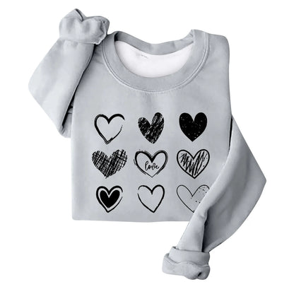 Women's Autumn And Winter Loose Heart Printed Hooded Sweatshirt Casual Fashion Sports Sweatshirt