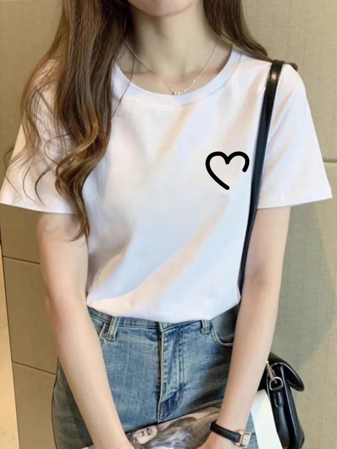 Heart Graphic T Shirt Women Funny Crew Neck Short Sleeve Summer Print Unisex Tops Simple Line Graphic T Shirts Women Clothes