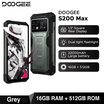 DOOGEE S200 Max 5G Rugged Phone Dual light Flashlight 16GB 512GB 22000mAh 66W 1.32" Rear Display 6.72” 120Hz NFC Smartphone