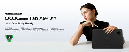 DOOGEE Tab A9+ 2 IN 1 Smart Tablet PC Android 15 11'' Display 20GB RAM(4+16) 64GB ROM 8580mAh Battery Dual Speakers Widevine L1