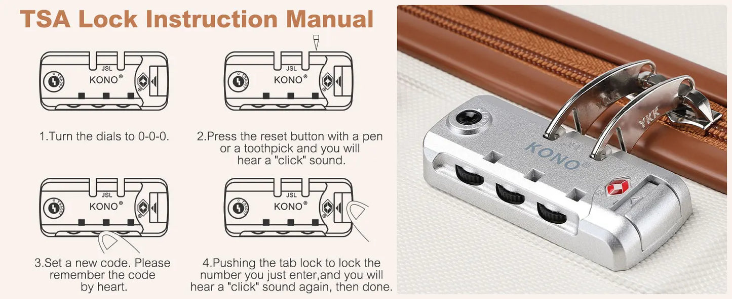 Kono  Fashion Luggage Set, Lightweight ABS Hard Shell Trolley Suitcases with TSA Lock, 4 Spinner Wheels (2/3/4/6 Pcs Set)