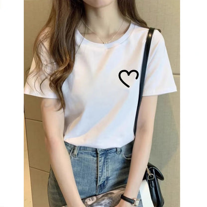 Heart Graphic T Shirt Women Funny Crew Neck Short Sleeve Summer Print Unisex Tops Simple Line Graphic T Shirts Women Clothes