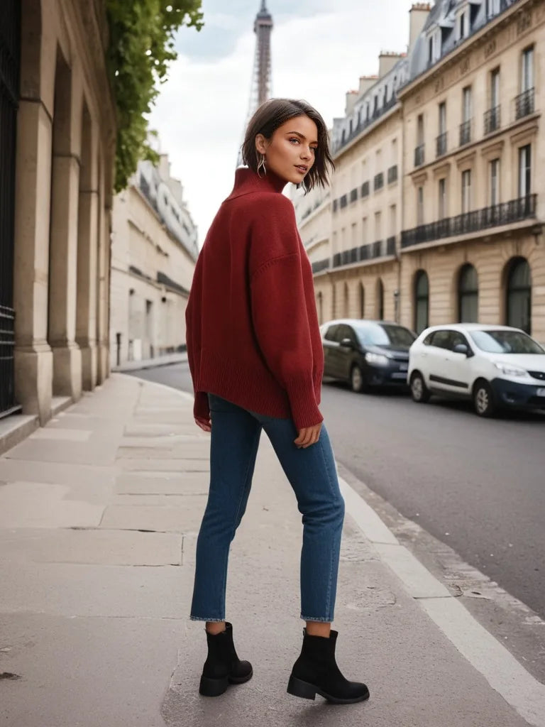 Autumn Winter Women's Pullover Sweater Solid Color Simple Casual High Neck Long Sleeve Knitte Sweaters Female Commuting Clothing