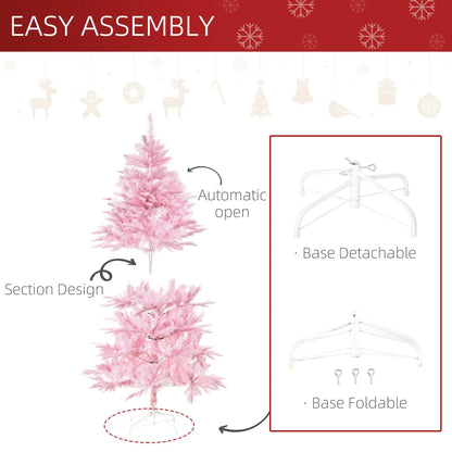 5FT Pink Artificial Christmas Tree with Automatic Open for Holiday for home Party Decoration