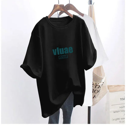 Summer Fashion Versatile Simple Mid-length Loose Casual Age-reducing White Short Sleeve T-shirt Women