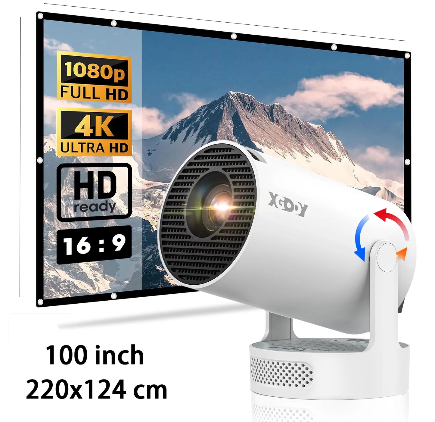 XGODY 4K HY300 Pro+ Projector Built-in 5W Speaker 1280*720P Android 11 12000 Lumens Wifi6 BT5.4 Portable Outdoor Projector