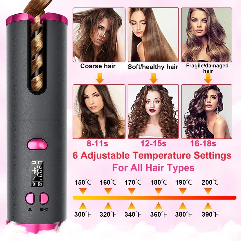 Automatic Curling Iron Portable Hair Straightener Electric Styling Rotating Anti-Flame Design Professional Hair Curler USB Charg