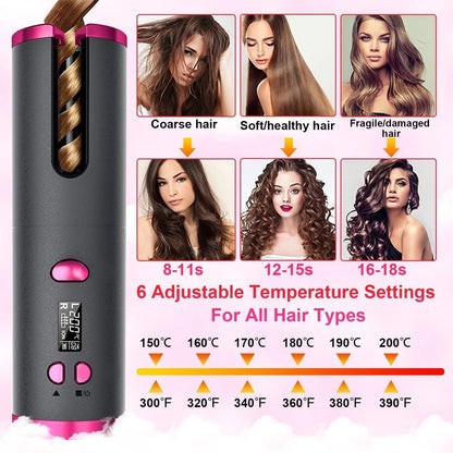 Automatic Curling Iron Portable Hair Straightener Electric Styling Rotating Anti-Flame Design Professional Hair Curler USB Charg