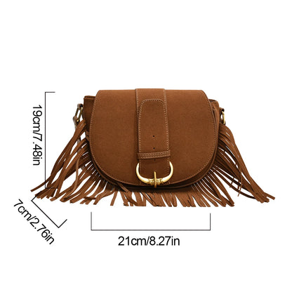 Women Suede Crossbody Bag with Tassels Shoulder Bag Zipper Closure Handbag Satchel Bag for Work Travel