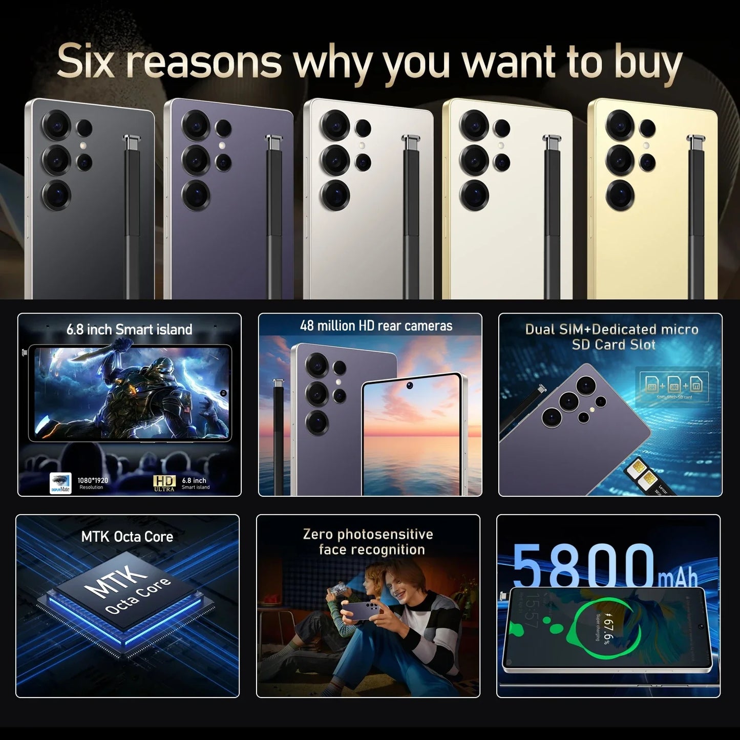 Global Vision S25 Ultra Smartphone 5G Android 12 8GB RAM 512GB ROM 6.8 Inch Phone 1920x1080HD 24+48MP 4 5G Network Mobile Phones