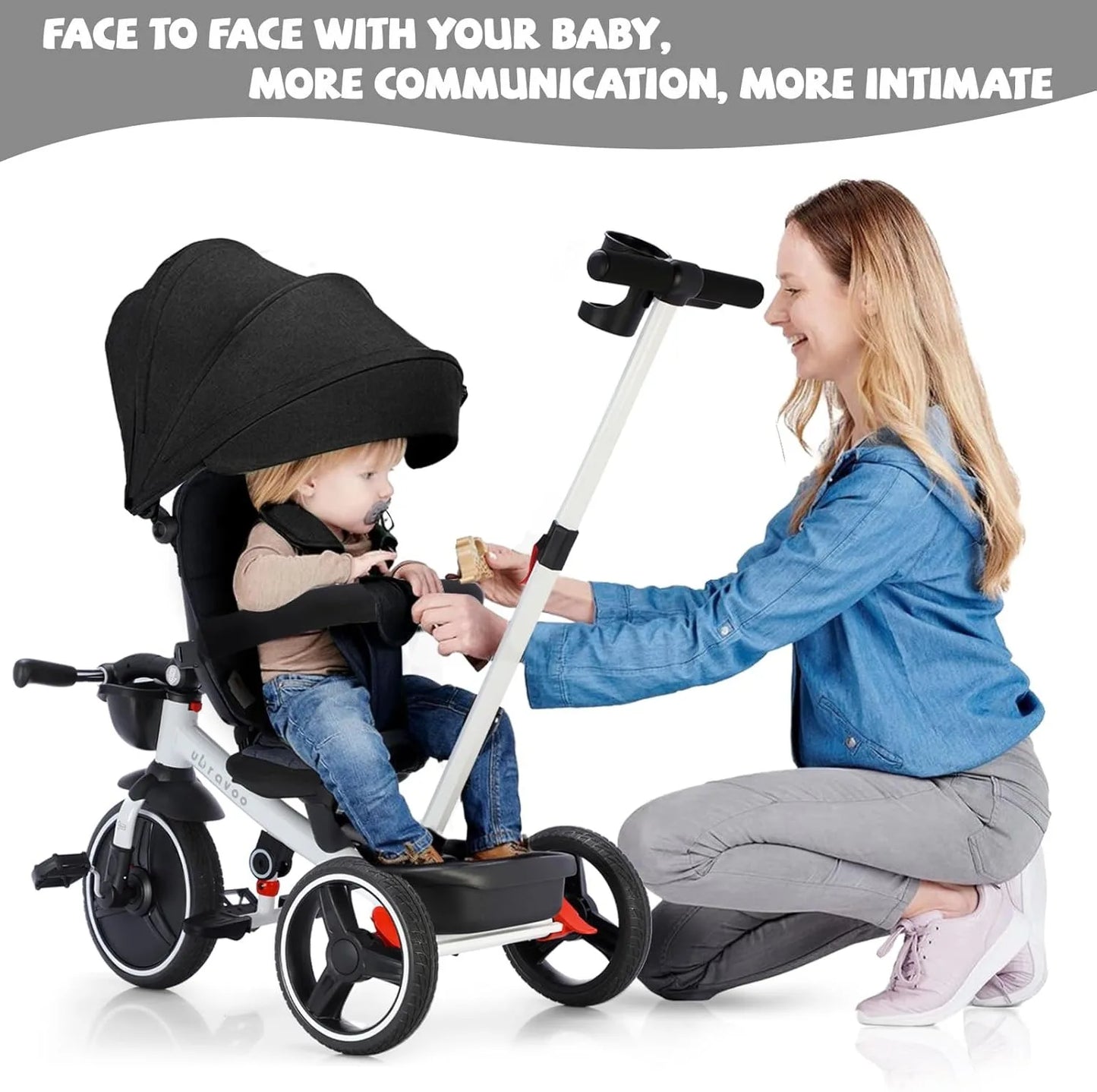 Ubravoo Baby Stroller Tricycle Ride Bike , 5-in-1, Adjustable Canopy, Sitting & Lying,Celerity Disassembly & Assembly,1-5 Years
