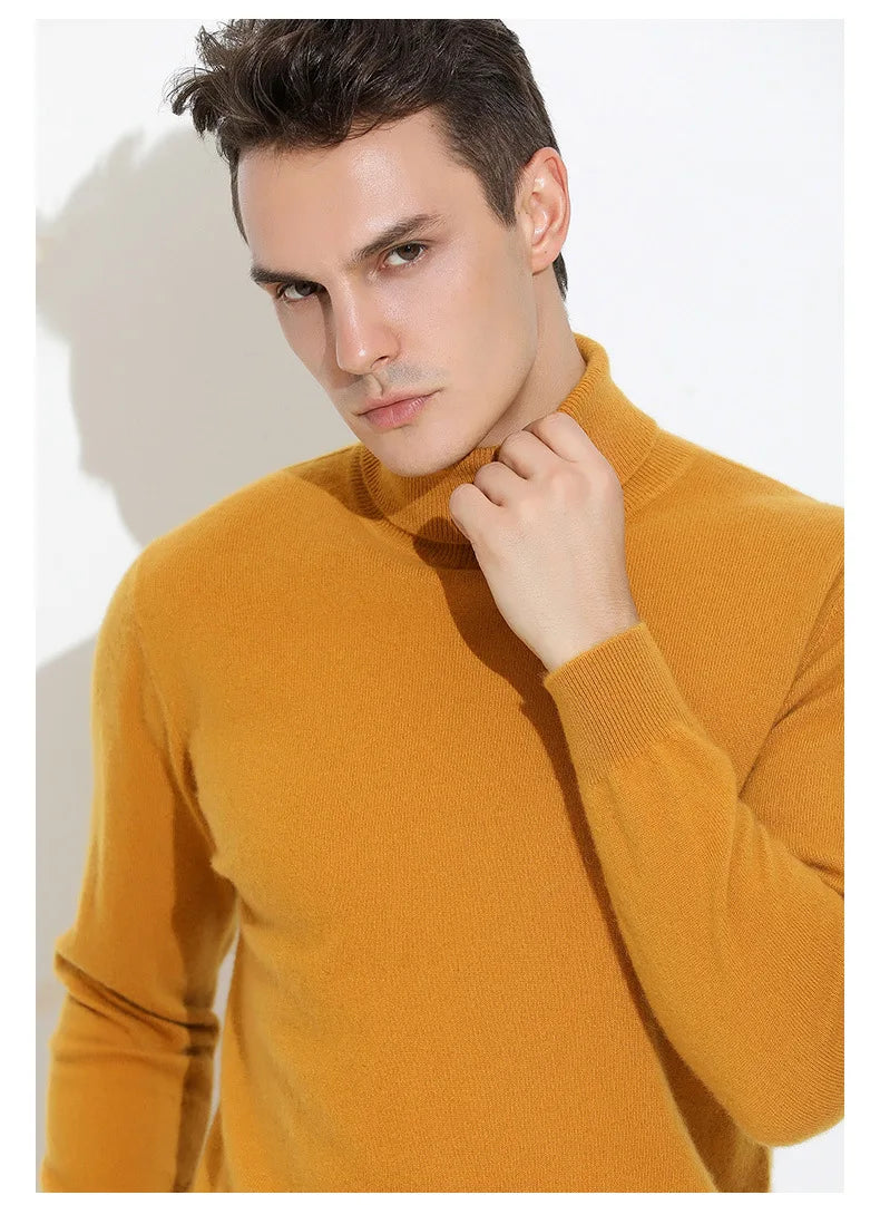 100% Cashmere Wool Men's Turtleneck Knit Sweater 2024 Autumn Winter High Collar Warm Jumper Men Turtle Neck Knitted Pullover