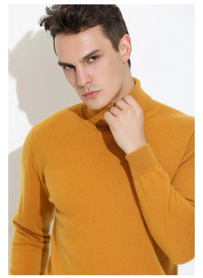 100% Cashmere Wool Men's Turtleneck Knit Sweater 2024 Autumn Winter High Collar Warm Jumper Men Turtle Neck Knitted Pullover