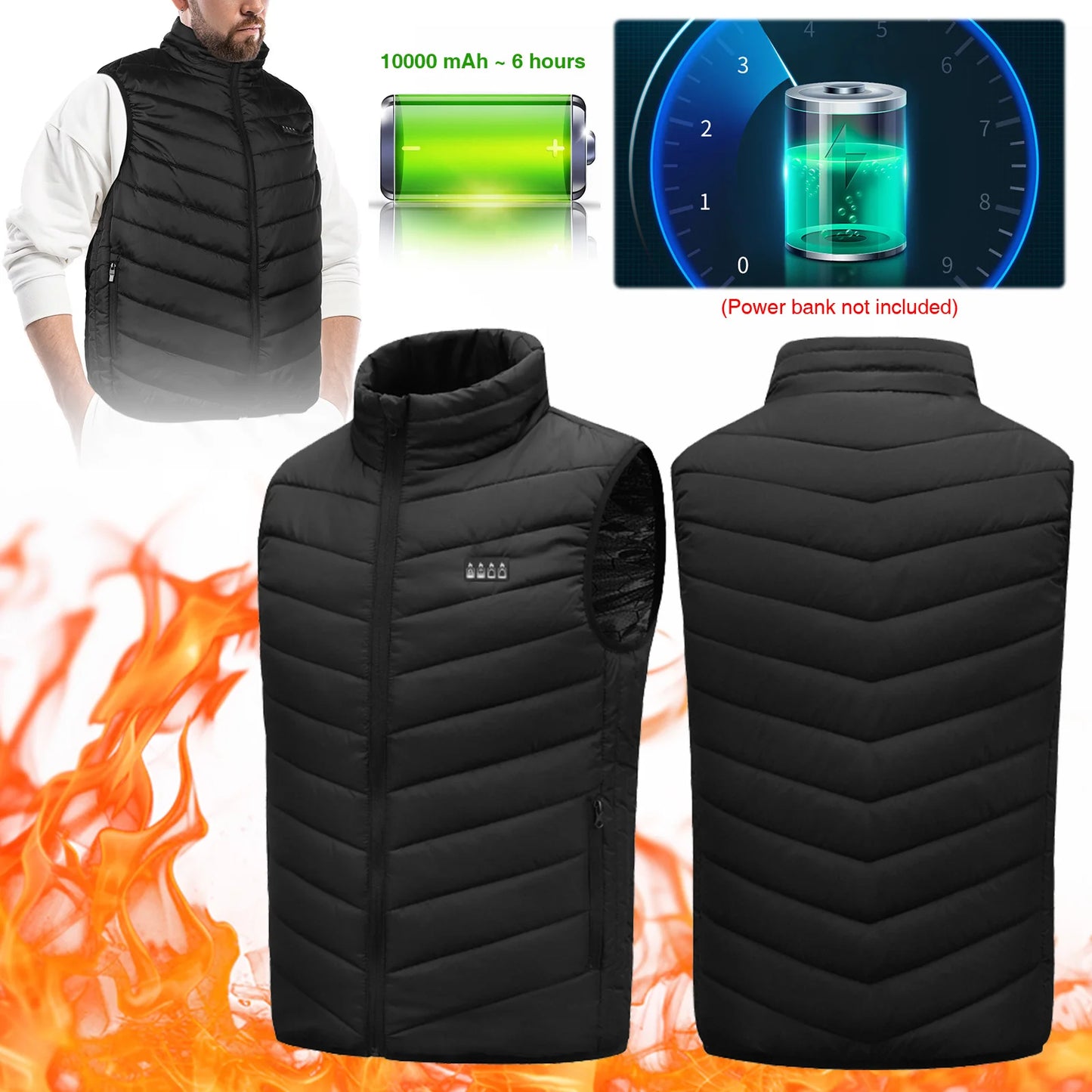 21 Area Heated Vest Thermal Warm Waistcoat Electric Heating Jacket (Black XXL)