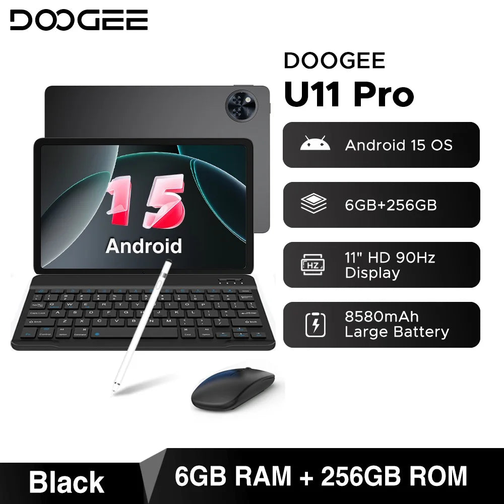DOOGEE U11 Pro 2in1 PC Tablet Android 15 30GB(6+24) 256GB 11" 8580mAh Battery Dual Speakers Unisoc T7200 Widevine L1 Tablet