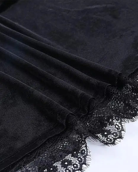 MEOWCOS Women Dark Retro Style Velvet Long Sleeves Dress Elegant Lace Dresses Cocktail Dress Party Evening Moon Pendant Dress