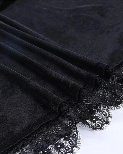 MEOWCOS Women Dark Retro Style Velvet Long Sleeves Dress Elegant Lace Dresses Cocktail Dress Party Evening Moon Pendant Dress