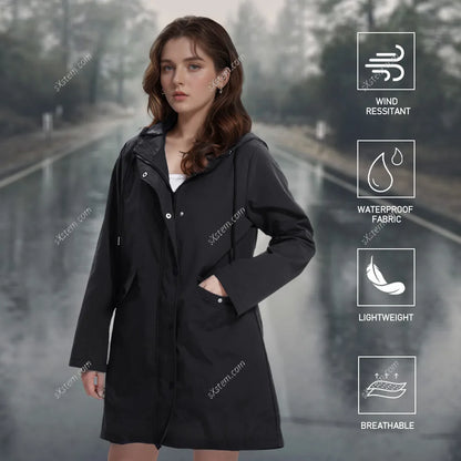 【Breeins】Women Outdoor Waterproof Rain Jacket Casual Loose Hooded Windproof Climbing Jackets Coat For All Seasons